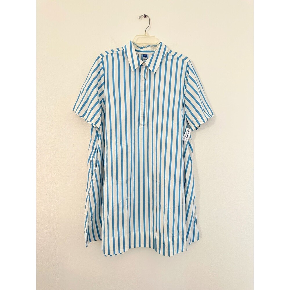 NWT Old Navy Mini Swing Shirt Dress Blue Stripe 100% Cotton Popover Women's XL